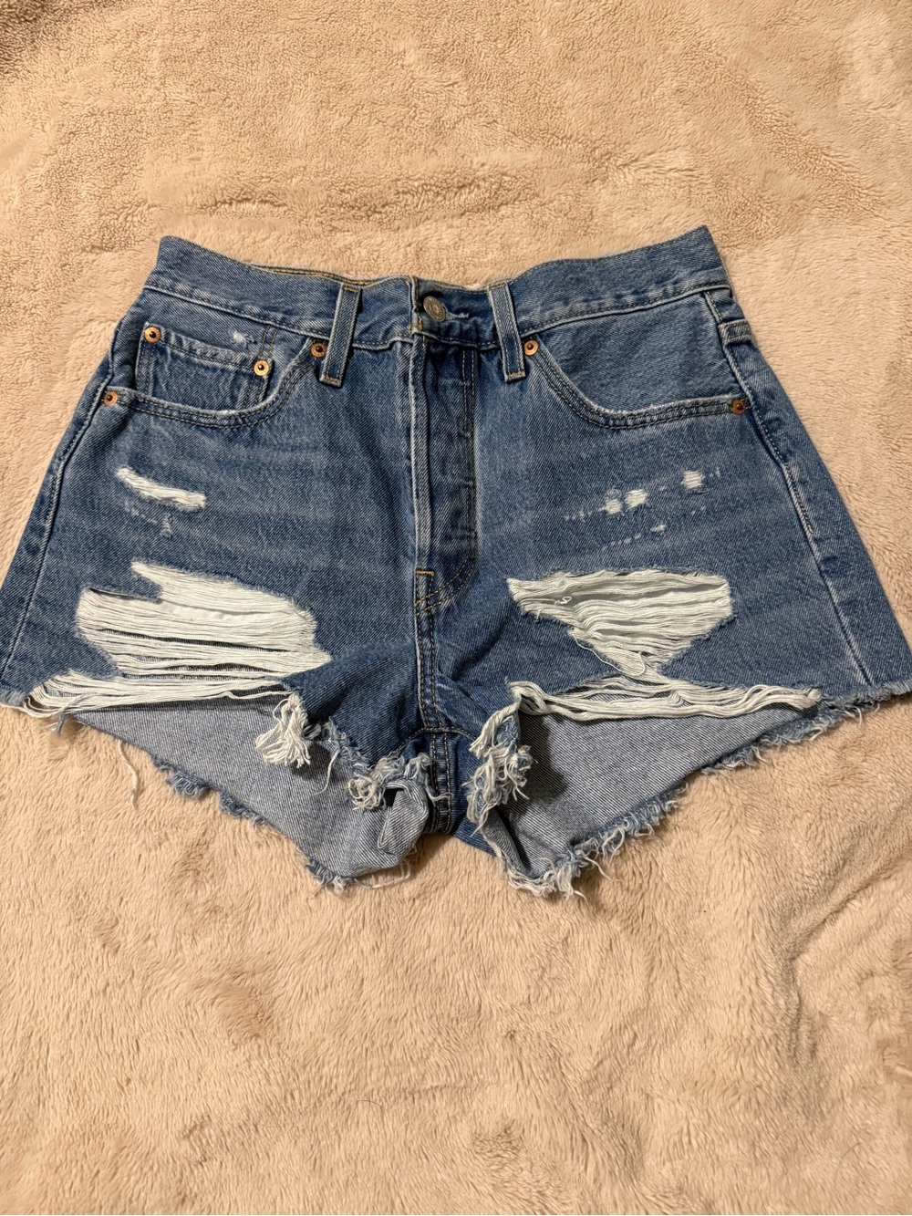 Levi's Distressed High-Rise Denim Shorts - Blue